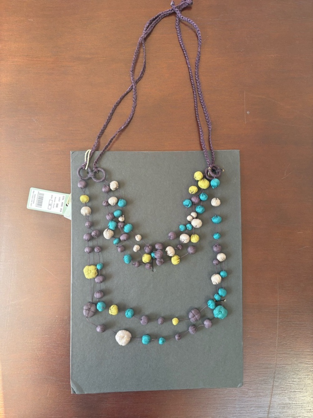 Handcrafted Multicolor Bead Layered Necklace - Purple, Teal & Yellow
